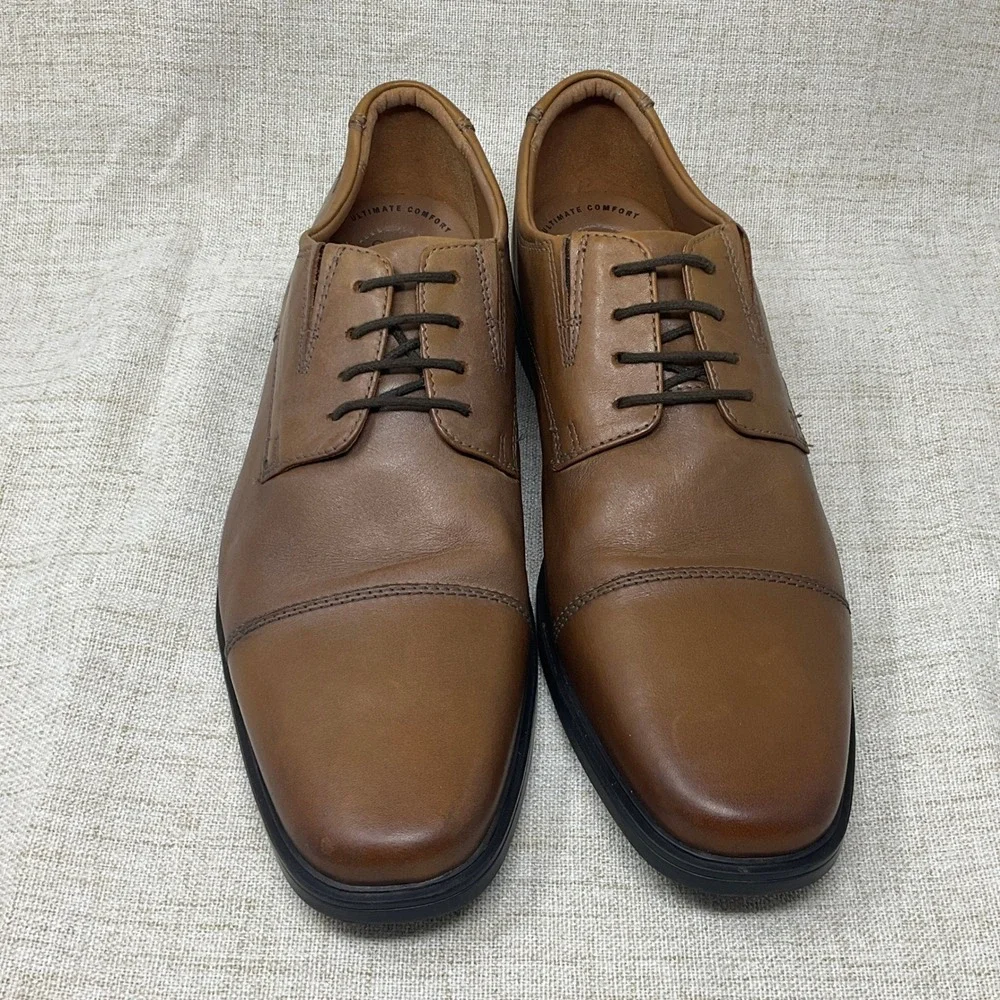 Clarks Mens Leather Cap Toe Derby Dress Shoes Brown Lace Up Size 10 M‎
